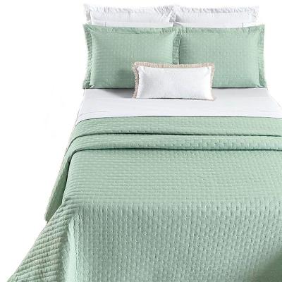 Kit Cobre Leito Colcha Quality Casal 3 Peças Percale 200 Fios Bordado - Verde Menta