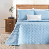 Kit Cobre Leito Colcha Quality Queen 3 Peças Percale 200 Fios Bordado - Azul Céu - 6