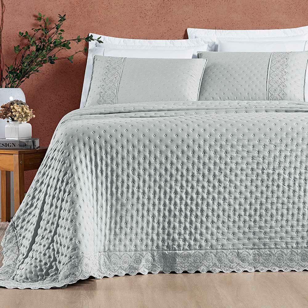 Kit Cobre Leito Colcha Nobre Casal King 3 Peças Micropercal 200 Fios Matelado - Cinza Geada - 2