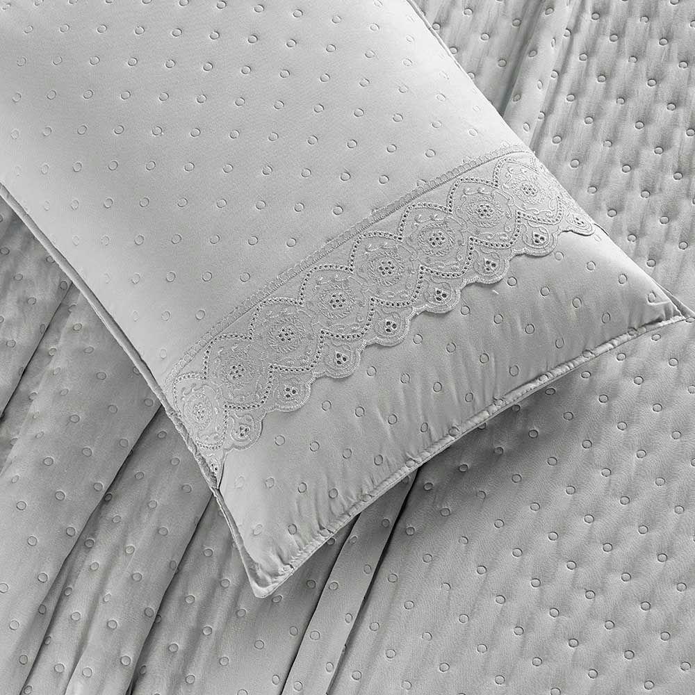 Kit Cobre Leito Colcha Nobre Casal King 3 Peças Micropercal 200 Fios Matelado - Cinza Geada - 3