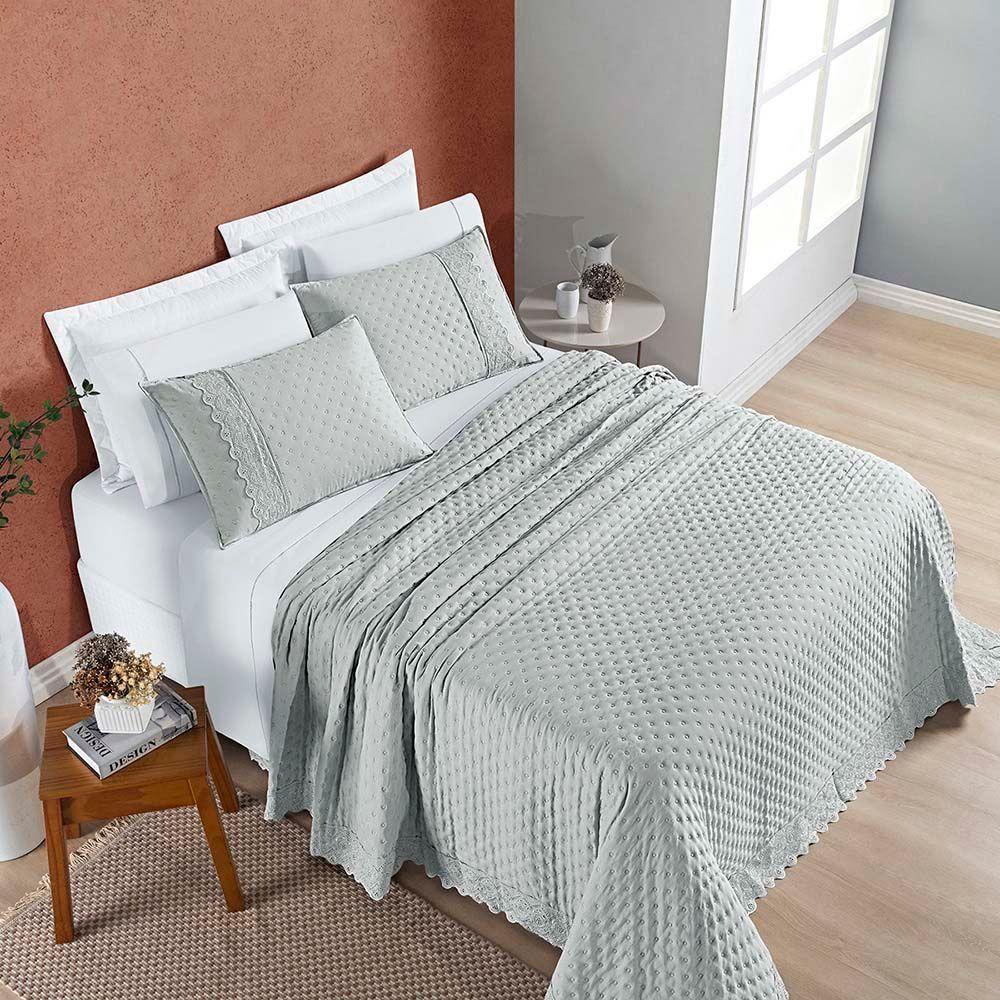 Kit Cobre Leito Colcha Nobre Casal King 3 Peças Micropercal 200 Fios Matelado - Cinza Geada - 5