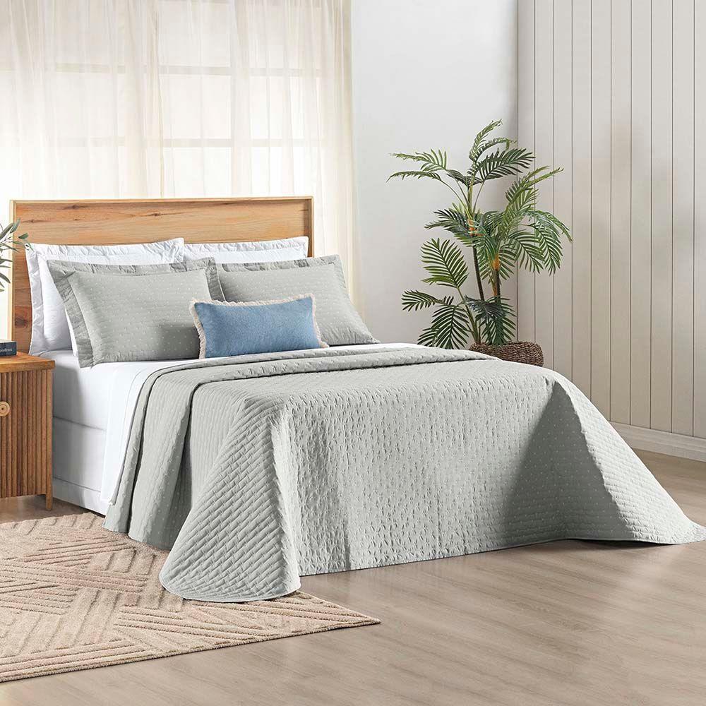 Kit Cobre Leito Colcha Quality Queen 3 Peças Percale 200 Fios Bordado - Cinza - 3