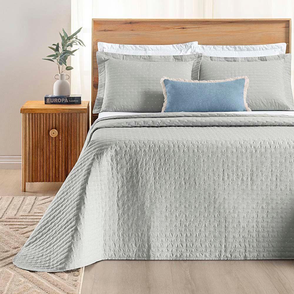 Kit Cobre Leito Colcha Quality Queen 3 Peças Percale 200 Fios Bordado - Cinza - 6
