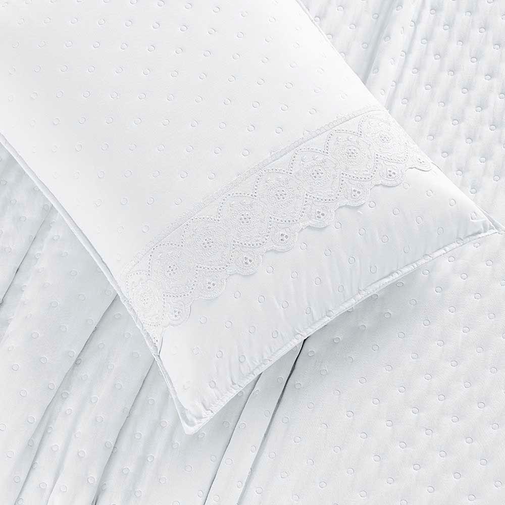 Kit Cobre Leito Colcha Nobre Casal Queen 3 Peças Micropercal 200 Fios Matelado - Branco Neve - 3