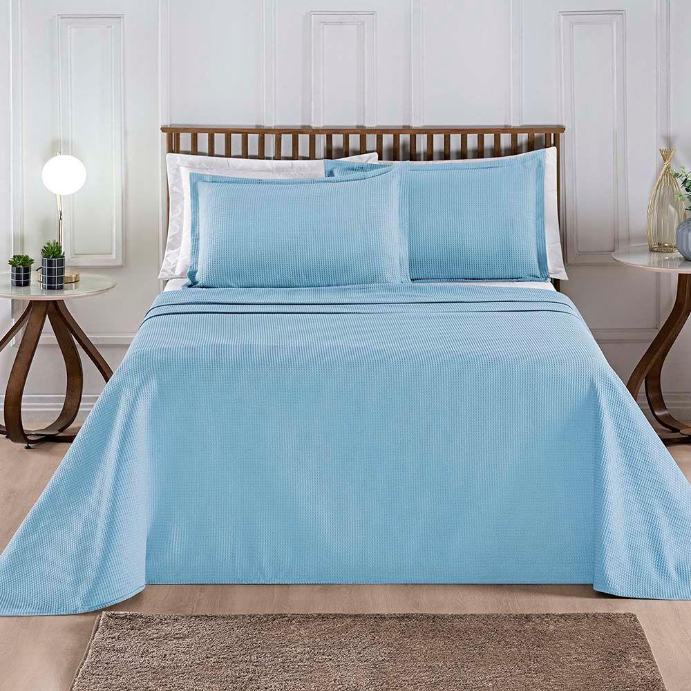 Kit Cobre Leito Colcha Sorento Queen 3 Peças Piquet 100% Algodão Premium - Azul Serenity - 2