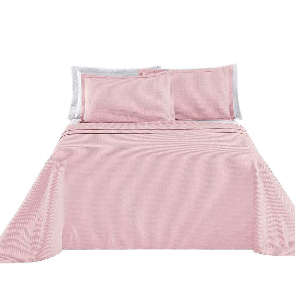 Kit Cobre Leito Colcha Sorento King 3 Peças Piquet 100% Algodão Premium - Rosa - 1