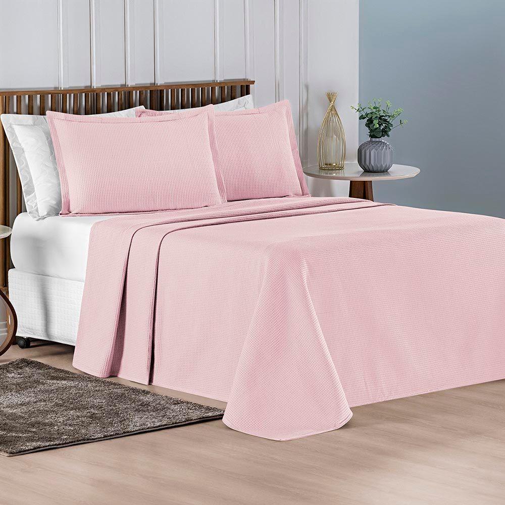 Kit Cobre Leito Colcha Sorento King 3 Peças Piquet 100% Algodão Premium - Rosa - 5