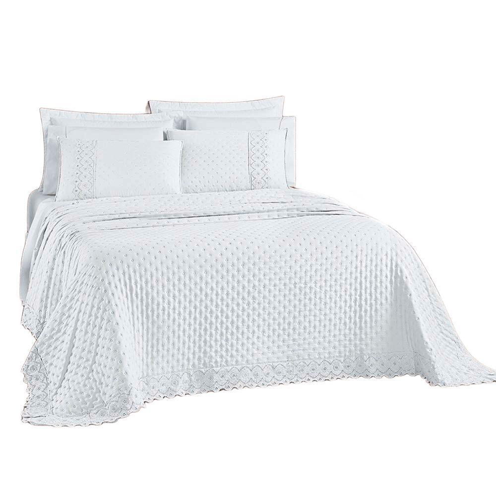 Kit Cobre Leito Colcha Nobre Casal King 3 Peças Micropercal 200 Fios Matelado - Branco Neve - 1