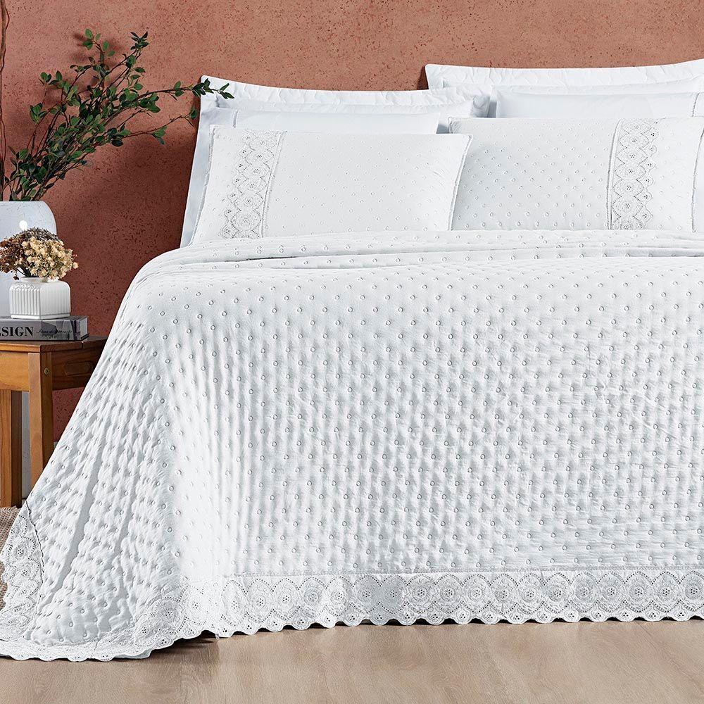 Kit Cobre Leito Colcha Nobre Casal King 3 Peças Micropercal 200 Fios Matelado - Branco Neve - 2