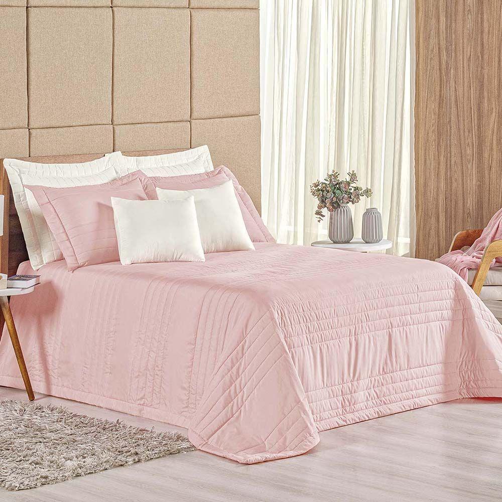 Kit Cobre Leito Colcha Dobby King 3 Peças Matelado 180 Fios - Rosê - 1