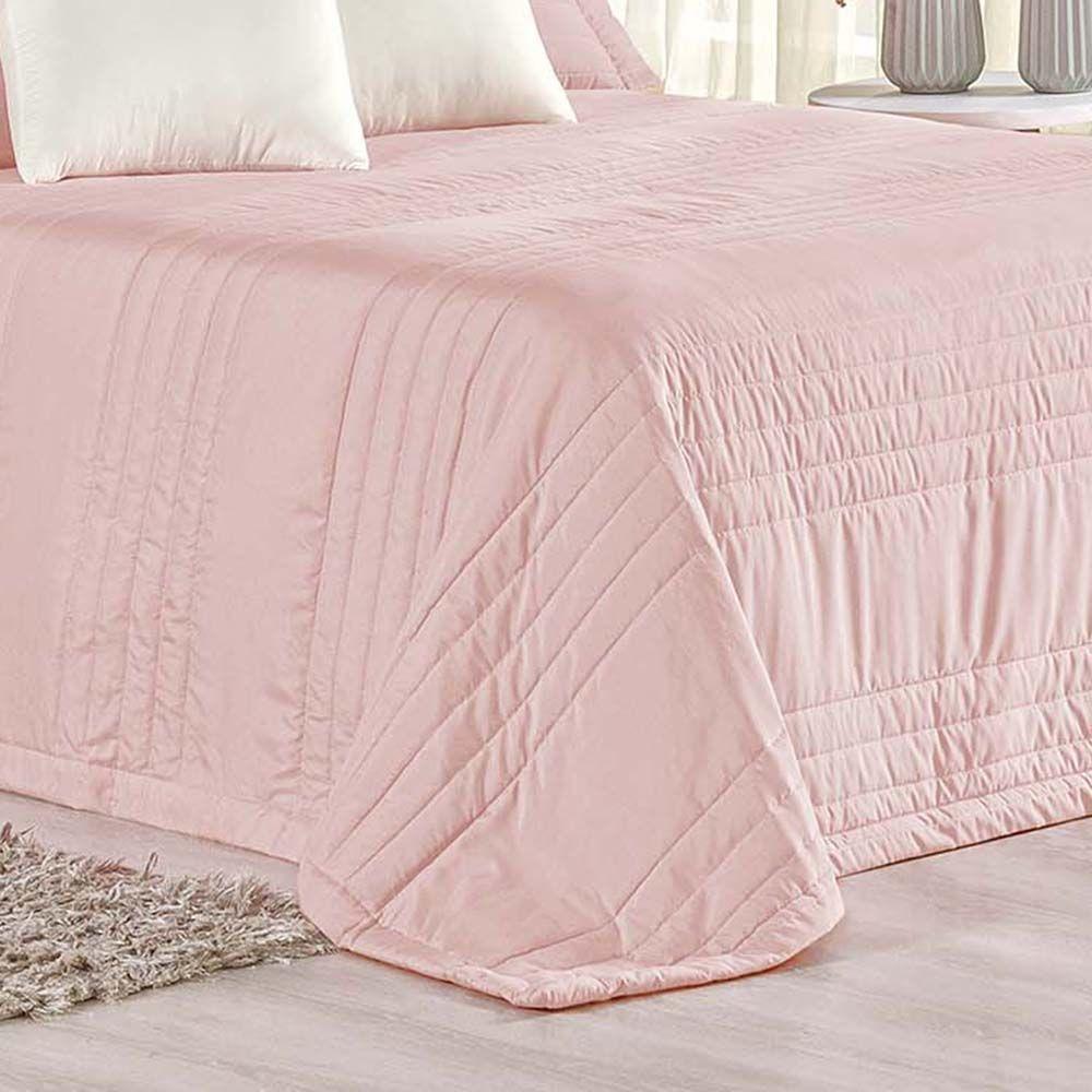 Kit Cobre Leito Colcha Dobby King 3 Peças Matelado 180 Fios - Rosê - 2