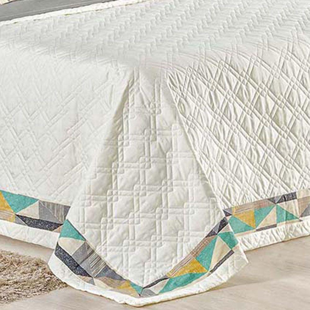 Kit Cobre Leito Colcha Geométrico Divine Queen 3 Peças Hiperpercal 180 Fios - Marfim - 3