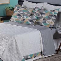 Kit Cobre Leito Colcha Geométrico Divine Queen 3 Peças Hiperpercal 180 Fios - Marfim - 2