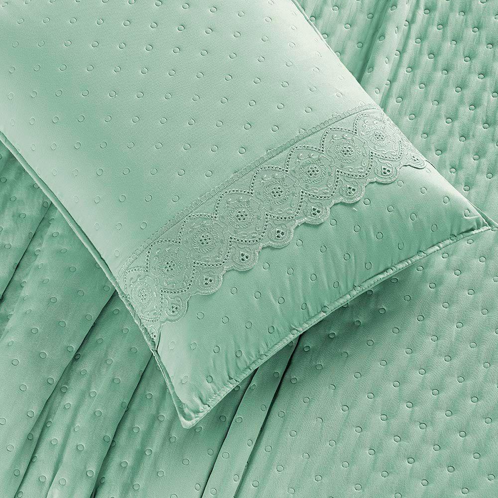 Kit Cobre Leito Colcha Nobre Casal King 3 Peças Micropercal 200 Fios Matelado - Verde Salvia - 4