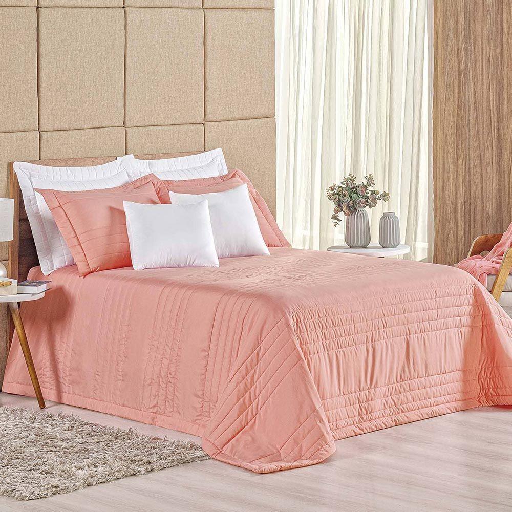 Kit Cobre Leito Colcha Dobby Queen 3 Peças Matelado 180 Fios - Goiaba - 1