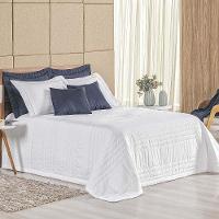 Kit Cobre Leito Colcha Dobby Queen 3 Peças Matelado 180 Fios - Branco - 1