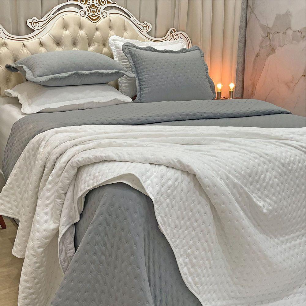 Kit Cobre Leito Colcha Alvorada Casal 3 Peças Percal 300 Fios Clássico - Cinza - 2