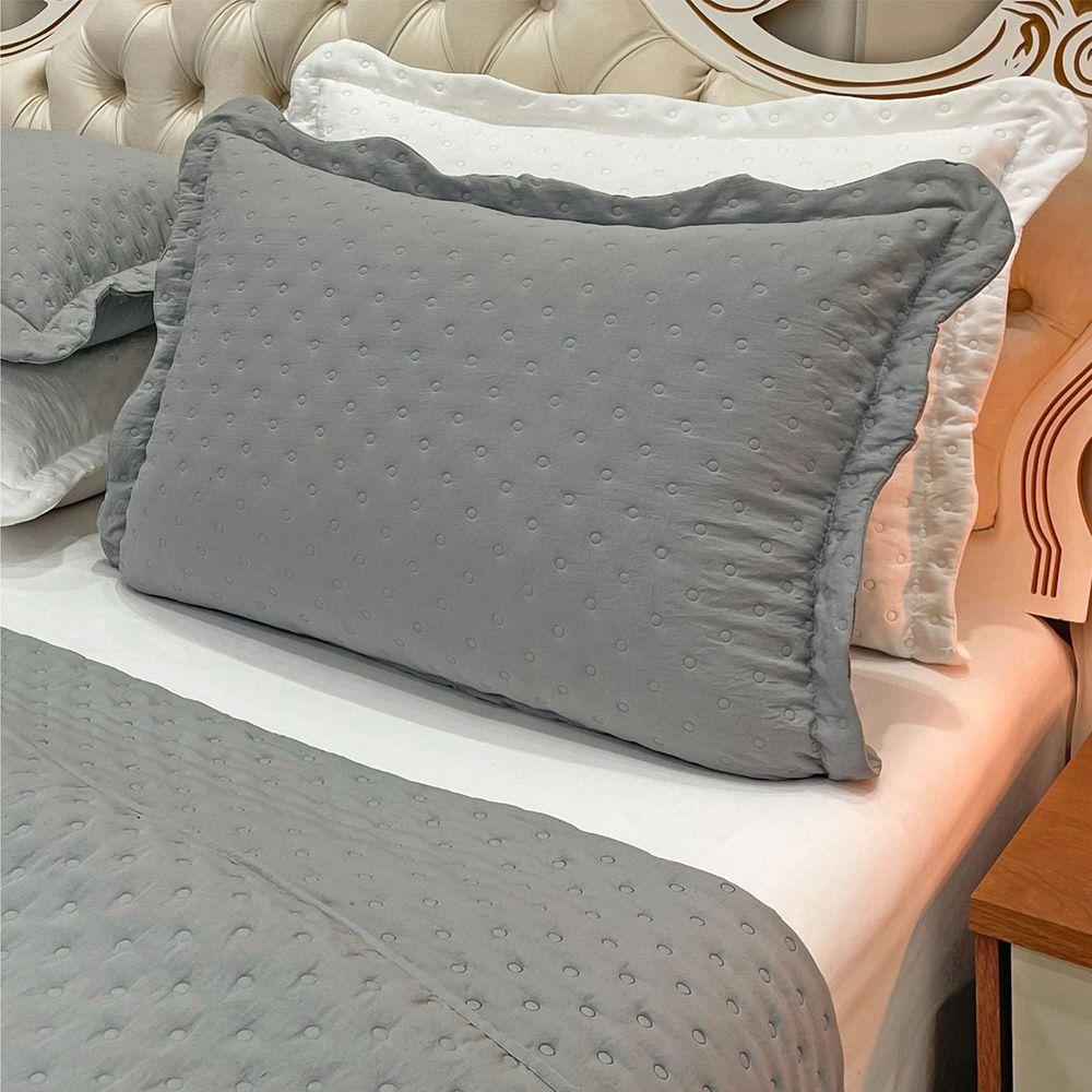 Kit Cobre Leito Colcha Alvorada Casal 3 Peças Percal 300 Fios Clássico - Cinza - 4