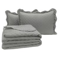 Kit Cobre Leito Colcha Alvorada Casal 3 Peças Percal 300 Fios Clássico - Cinza - 1