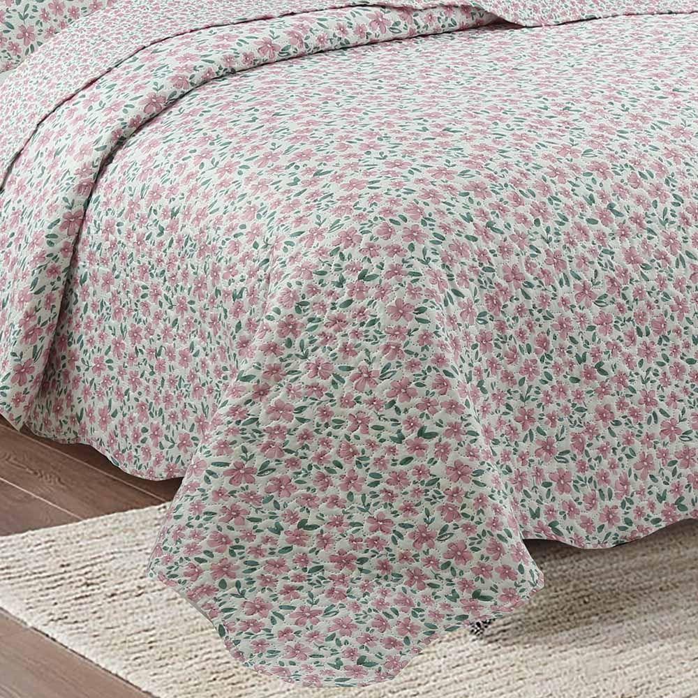Kit Cobre Leito Colcha Daily Queen 3 Peças Dupla Face Estampado Floral - Sabrina Palha - 2