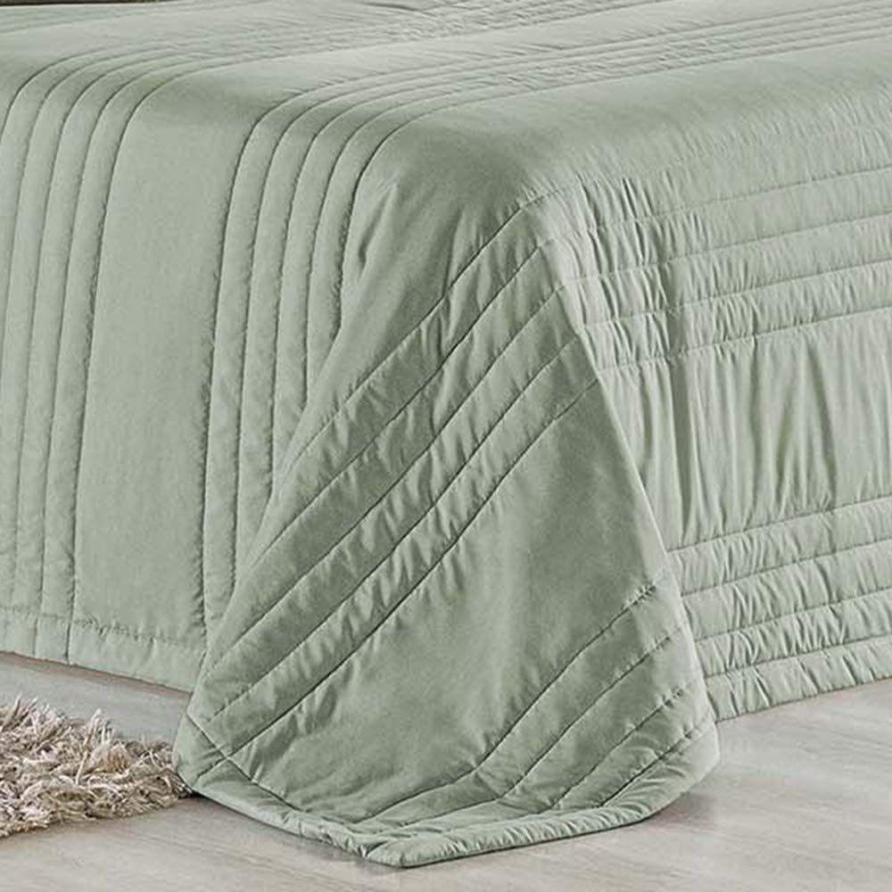 Kit Cobre Leito Colcha Dobby Queen 3 Peças Matelado 180 Fios - Verde Malva - 2