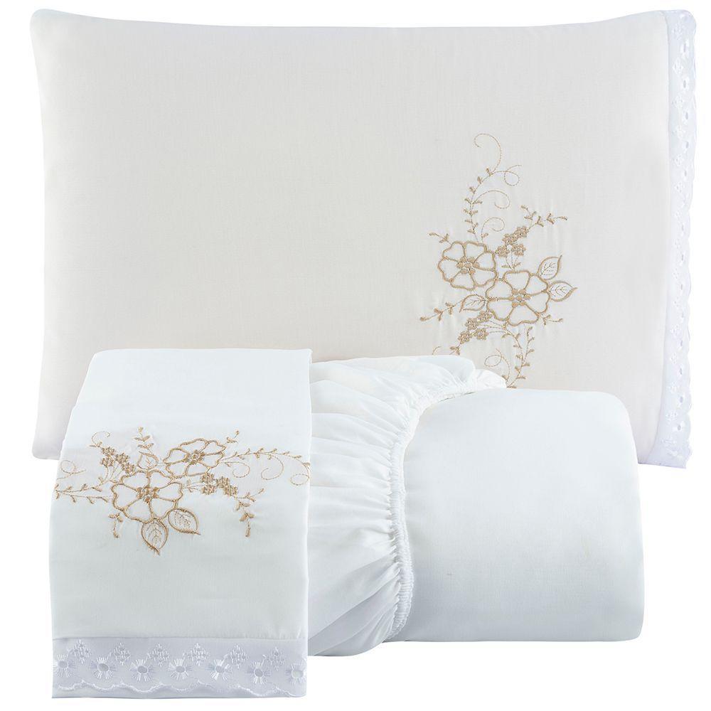 Jogo De Cama Lençol Casal Bordado Advance 3 Peças - Branco - 1