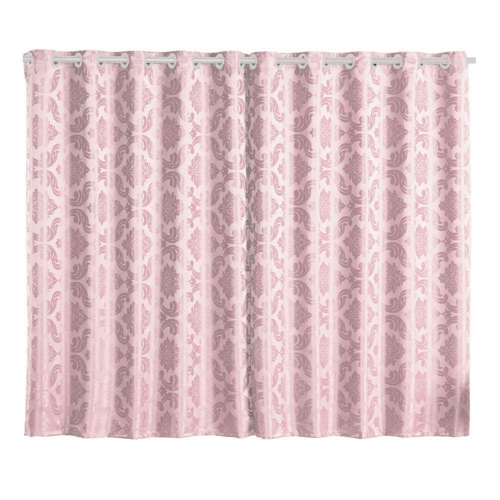 Cortina Jacquard 2,0 X 1,7m Sala Quarto Rosa - 1