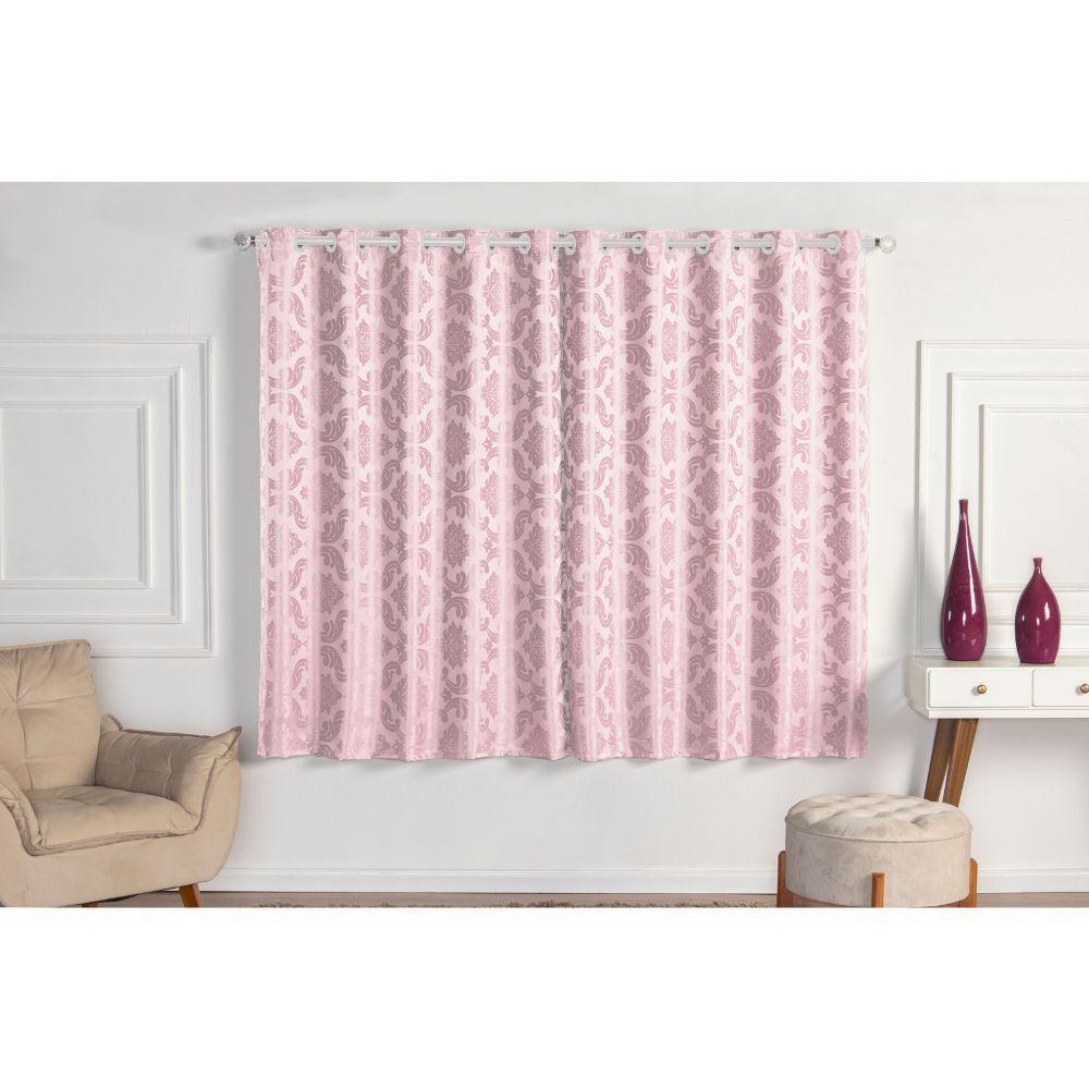Cortina Jacquard 2,0 X 1,7m Sala Quarto Rosa - 3