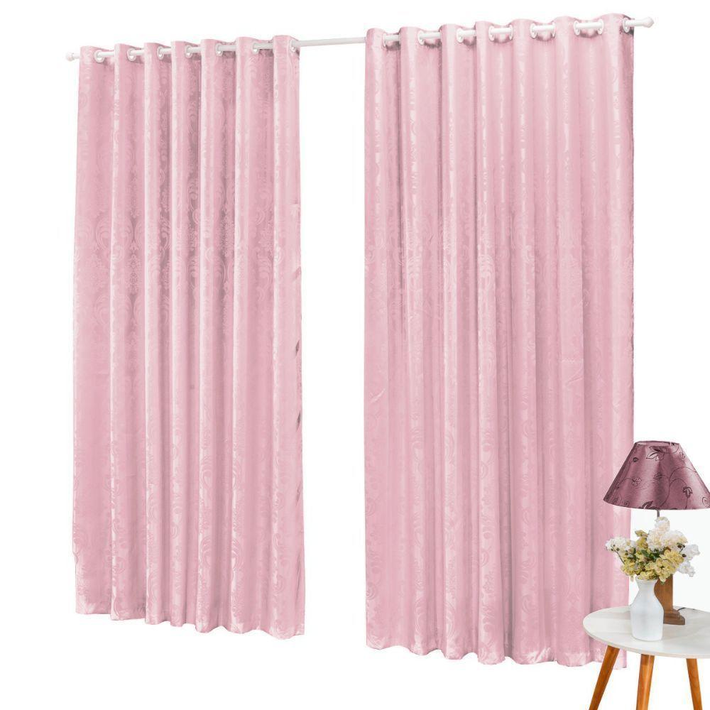 Cortina Jacquard 3,0 X 2,7m Sala Quarto Rosa - 1