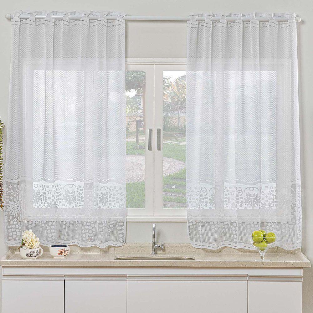 Cortina Para Cozinha Renda Uva 2,00m X 2,50m Varão 2m - Branco - 1