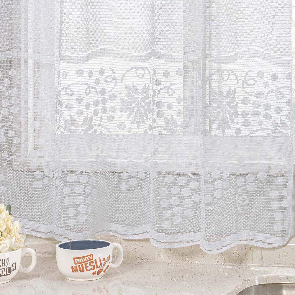 Cortina Para Cozinha Renda Uva 2,00m X 2,50m Varão 2m - Branco - 3