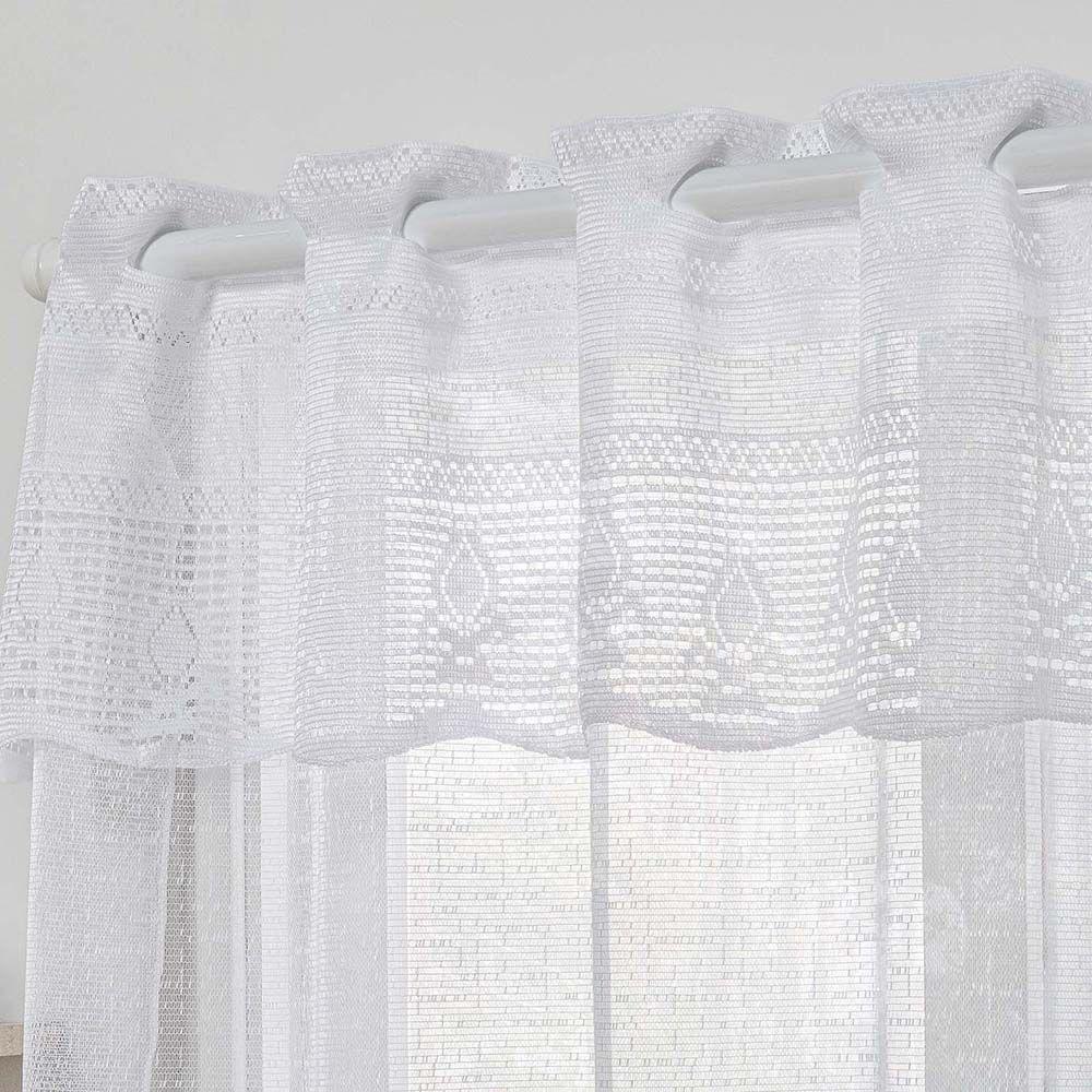 Cortina Para Cozinha Com Bandô Renda Flores 2,00m X 2,50m Varão 2m - Branco - 2