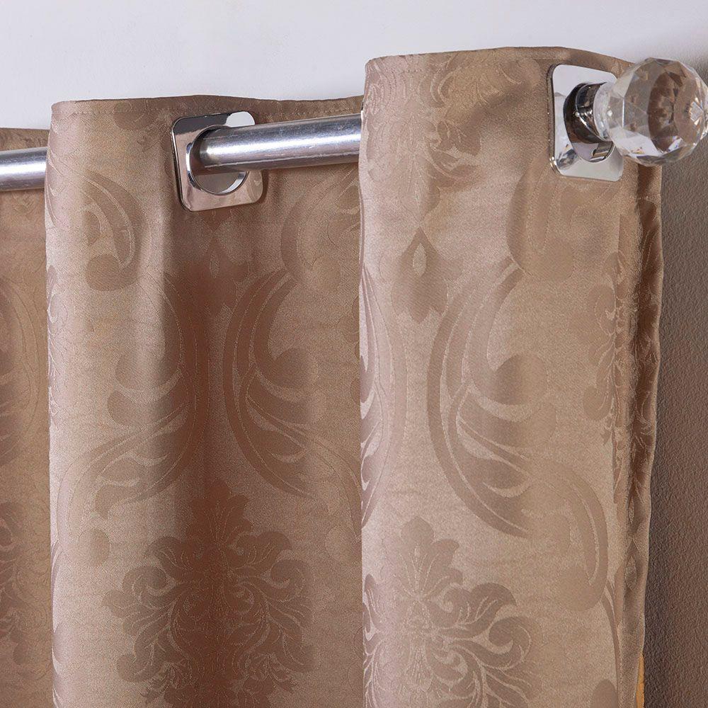 Cortina Turin Jacquard Semiblackout Floral 2,00x1,70m Para Sala Quarto Varão 2m Ilhóses - Avelã - 2