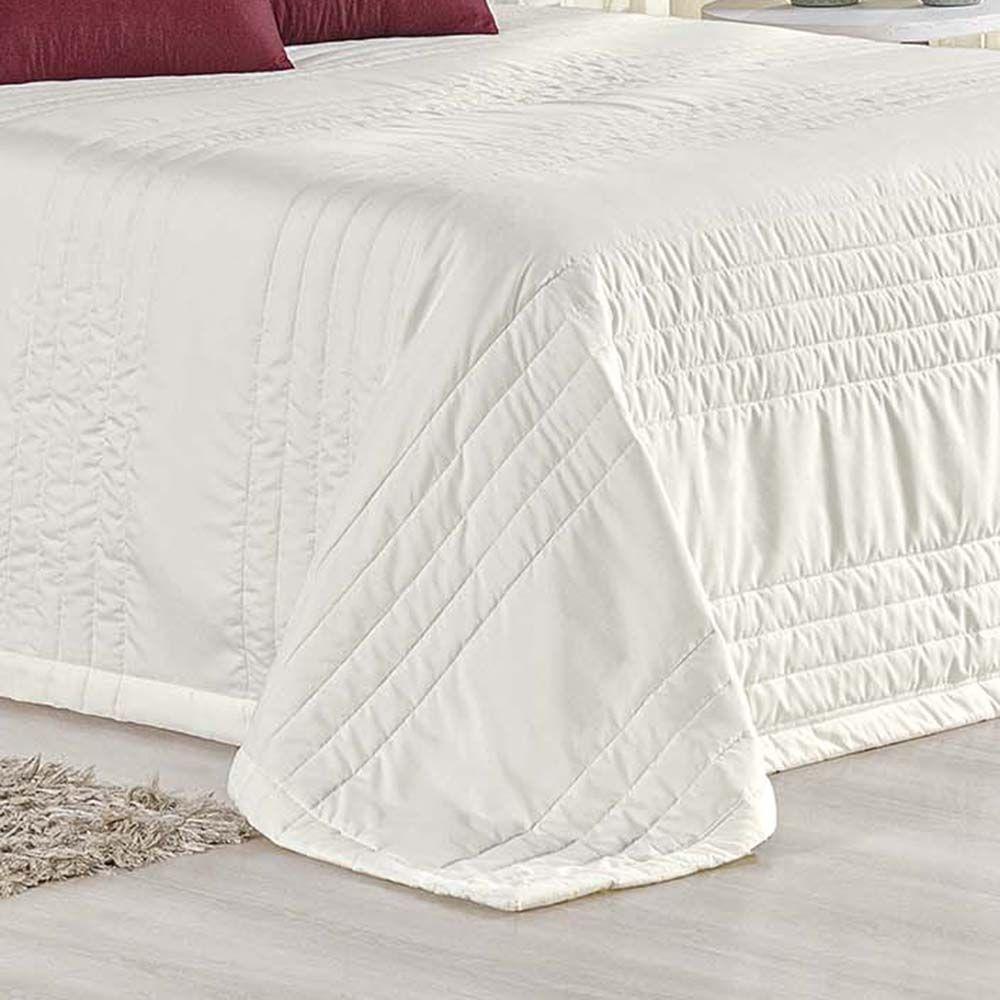 Kit Cobre Leito Colcha Dobby King 3 Peças Matelado 180 Fios - Marfim - 2