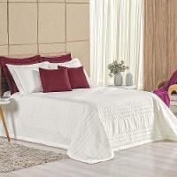 Kit Cobre Leito Colcha Dobby King 3 Peças Matelado 180 Fios - Marfim - 1