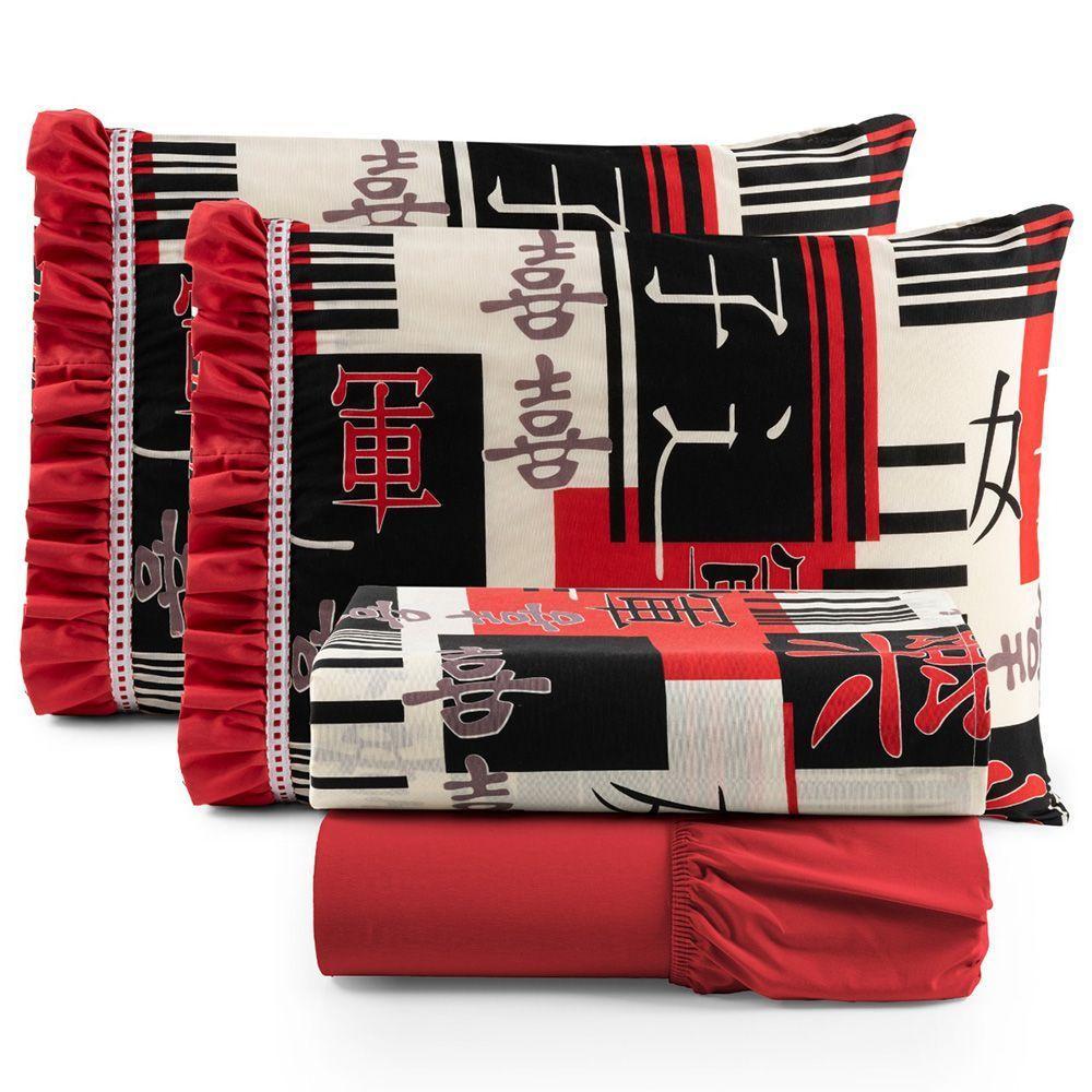 Jogo De Cama Lençol Casal Minuano 100% Algodão 4 Peças - Vermelho - 1