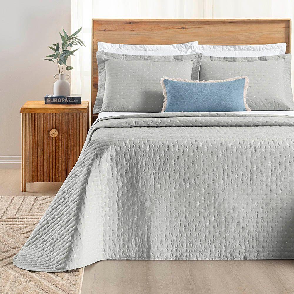 Kit Cobre Leito Colcha Marley Casal Dupla Face - Cinza - 4