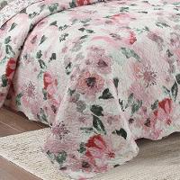 Kit Cobre Leito Colcha Daily King 3 Peças Dupla Face Estampado Floral - Sirlene Palha - 2