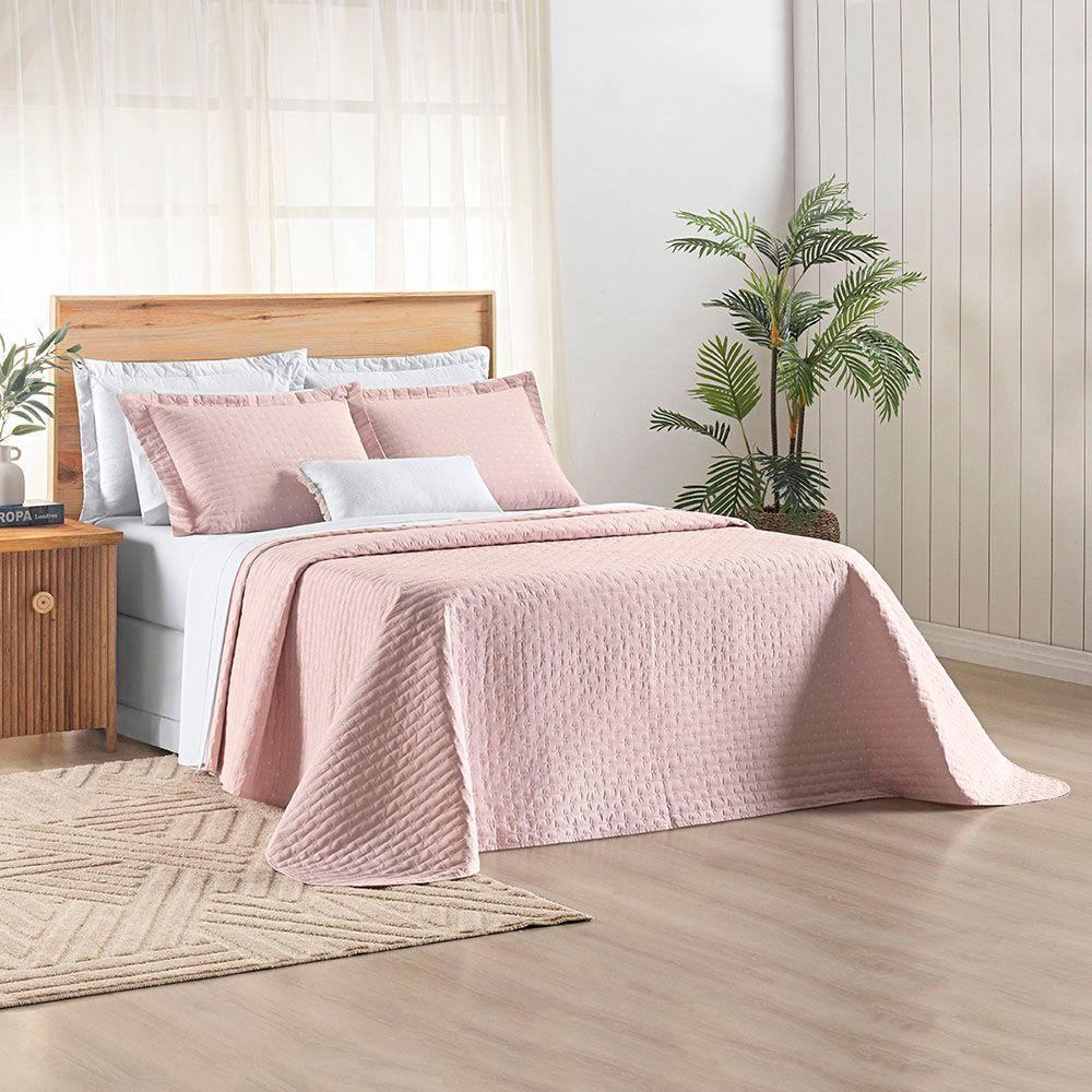 Kit Cobre Leito Colcha Marley King Dupla Face - Rosa - 1