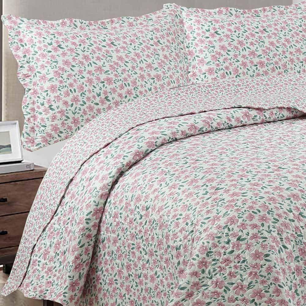 Kit Cobre Leito Colcha Daily King 3 Peças Dupla Face Estampado Floral - Sabrina Palha - 3
