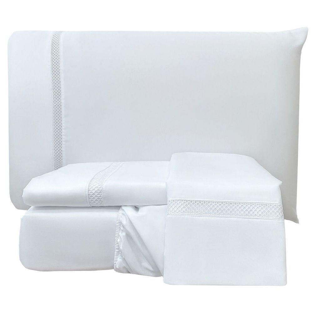 Jogo De Cama Lençol King Apolo Micropercal 300 Fios - Branco - 1