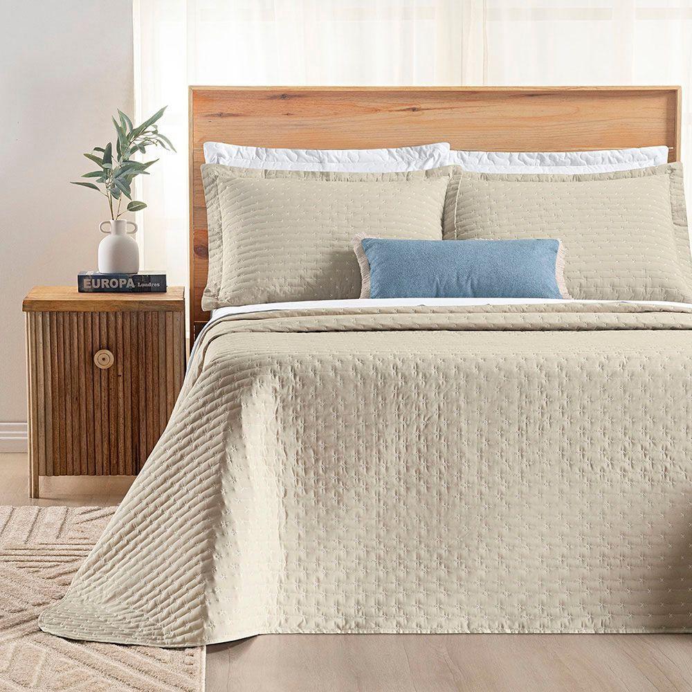 Kit Cobre Leito Colcha Marley Queen Dupla Face - Cáqui - 4