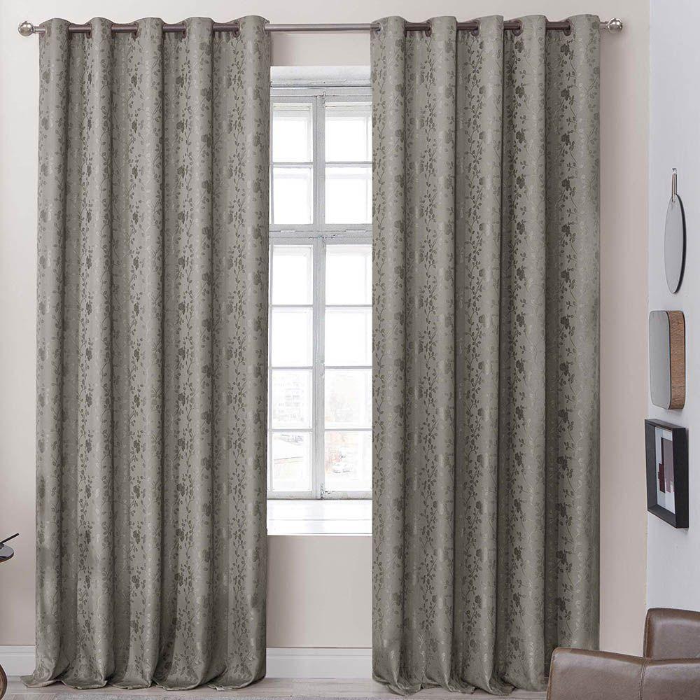 Cortina Dalia Jacquard Estampado Floral 2,00m X 1,70m Sala Quarto Varão 2m - Marrom - 1
