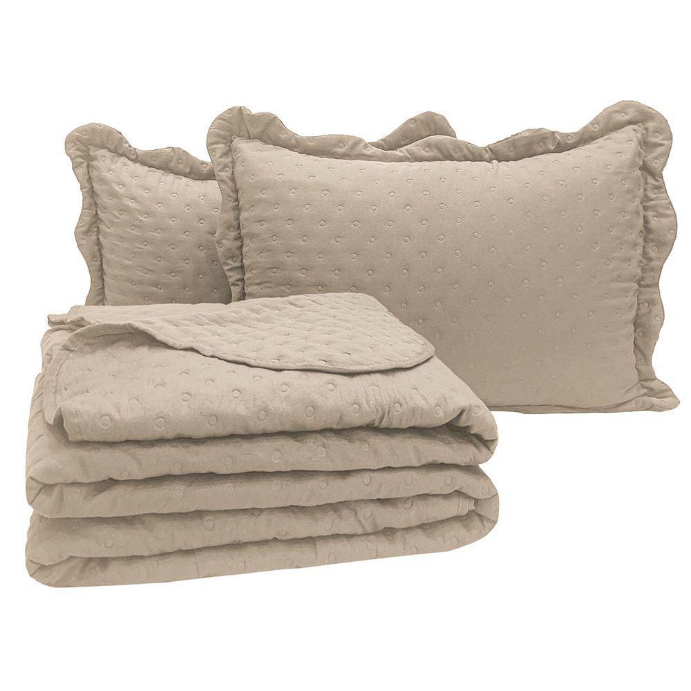 Kit Cobre Leito Colcha Diplomata Queen Dupla Face 3 Peças - Caqui - 1