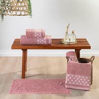 Jogo De Banho Toalhas Celine 5 Peças 100% Algodão 450g/m² Suave - Rosa - 1