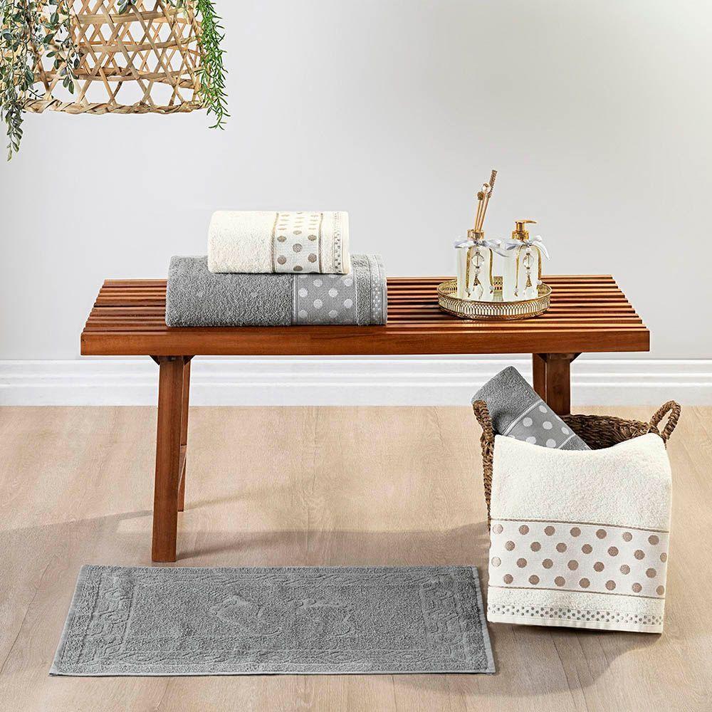 Jogo De Banho Toalhas Celine 5 Peças 100% Algodão 450g/m² Suave - Granito Pérola - 1