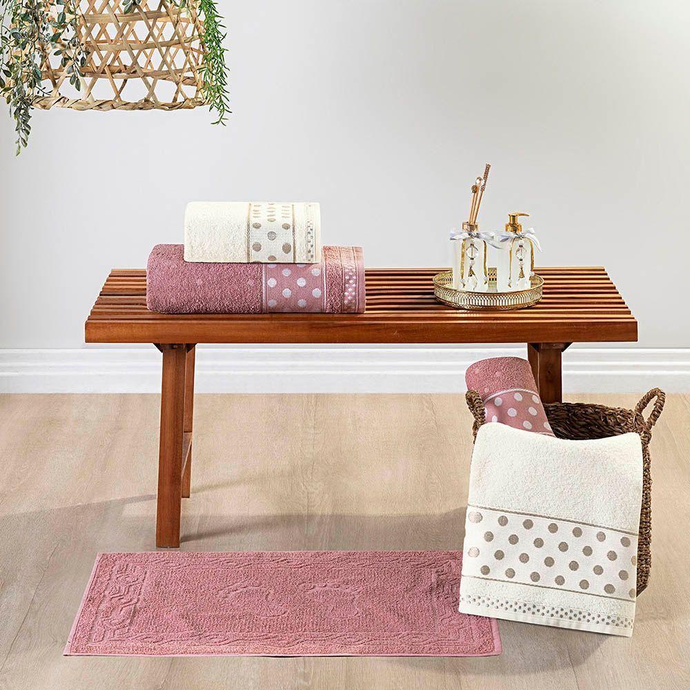 Jogo De Banho Toalhas Celine 5 Peças 100% Algodão 450g/m² Suave - Rosa Pérola - 1