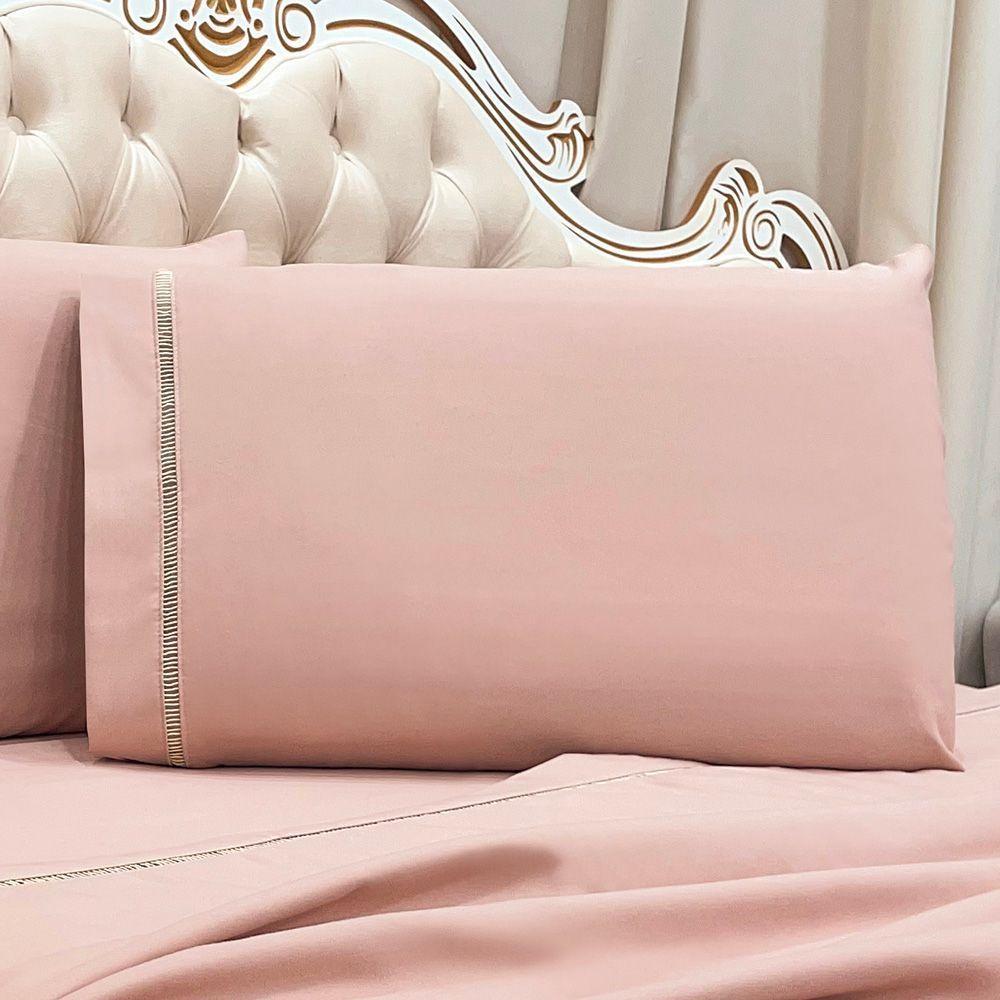 Jogo De Cama Lençol Queen Realce Percal 400 Fios 3 Peças - Rosê - 3