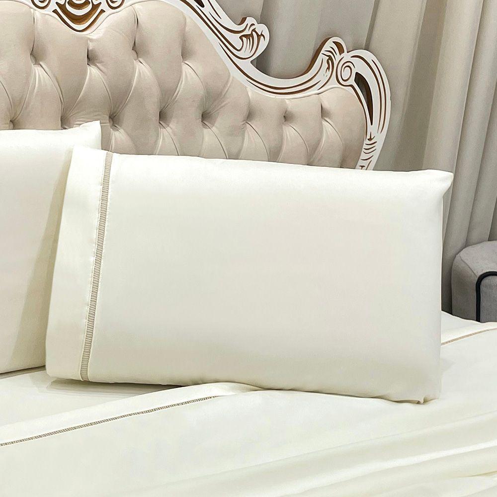 Jogo De Cama Lençol Queen Realce Percal 400 Fios 4 Peças - Palha - 3