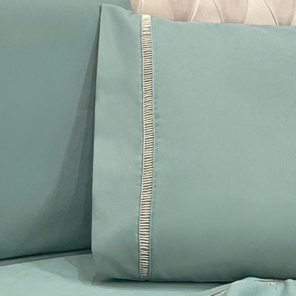 Jogo De Cama Lençol Casal Realce Percal 400 Fios 4 Peças - Alecrim - 2